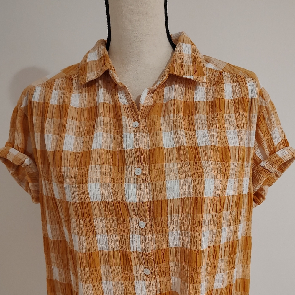 Sundance Lorna Camp Shirt Crinkle Fabric White Roll Sleeve Ruched … - Picture 8 of 11